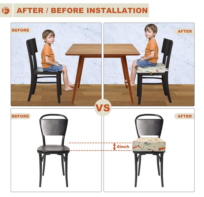 Funcority Toddler Booster Seat for Dining Table, Portable Booster Seat for Kitchen Chair, 4 Inch High-Density Foam Cushion with Adjustable Safety Straps and Non-Slip Bottom, Perfect for Kids Travel and Daily - Image 4